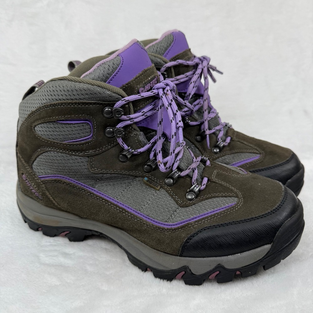 Hi-Tec Dri-Tec Waterproof Hiking Boots Womens 11B Brown Purple Leather 9022